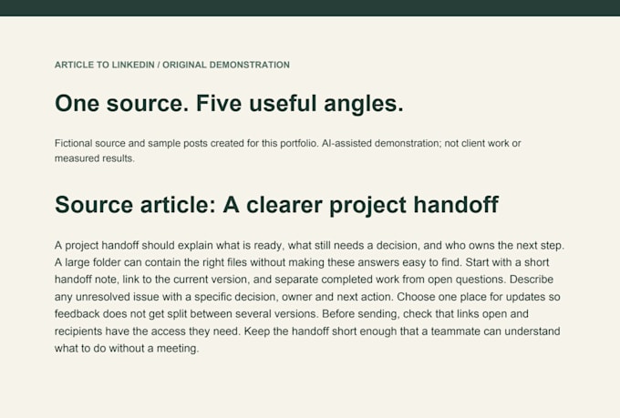 turn your article or newsletter into five linkedin posts